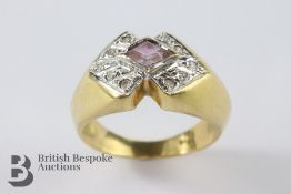 18ct Yellow Gold Amethyst and Diamond Ring