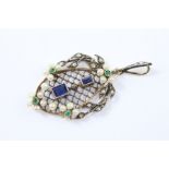 Victorian 14ct Sapphire, Emerald, Pearl and Diamond Pendant