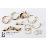 Seven Pairs of 9ct Gold Earrings