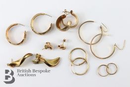 Seven Pairs of 9ct Gold Earrings