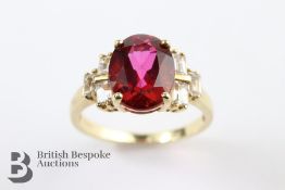 9ct Gold Rubelite and White Stone Ring