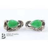 Pair of Chinese 14ct White Gold and Jade Clip Earrings