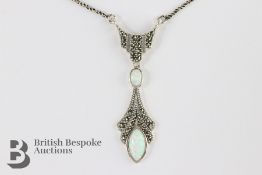 Silver and Marcasite Opal Set Necklace