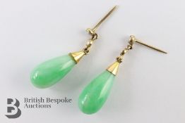 Pair of Antique 14ct Yellow Gold, Pearl and Jade Lozenge Earrings