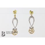 Pair of Chinese 18ct Yellow, White Gold and Dimaond Earrings