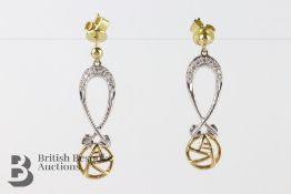 Pair of Chinese 18ct Yellow, White Gold and Dimaond Earrings