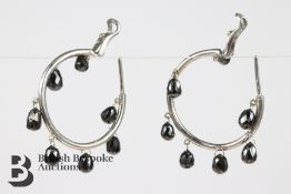 Pair of Black Diamond Hoop Earrings