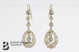 Pair of Yellow and White Gold Diamond Drop Earrings