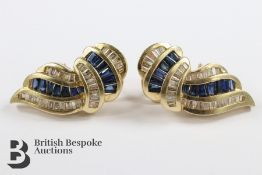 Pair of 14ct Yellow Gold Sapphire and Diamond Earrings