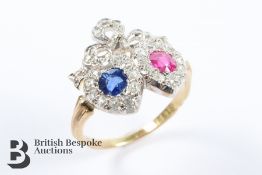 Ruby Sapphire and Diamond Friendship Ring
