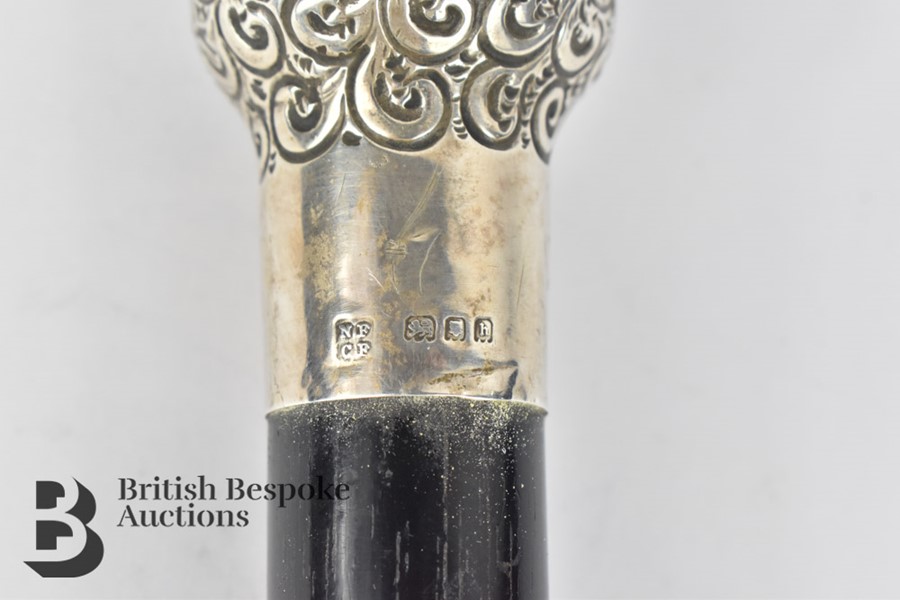 Ebonized Silver Topped Walking Cane - Image 6 of 6