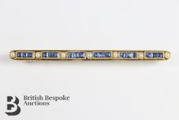 15ct Yellow Gold Sapphire and Pearl Bar Brooch