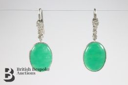 Pair of Green Jade and Diamond Earrings