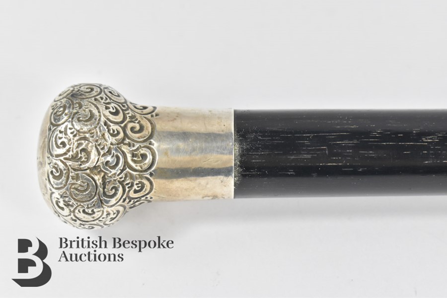 Ebonized Silver Topped Walking Cane - Image 5 of 6