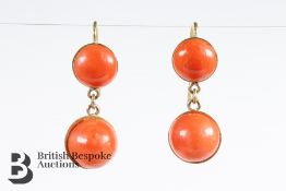 Pair of 18ct Yellow Gold and Coral Earrings