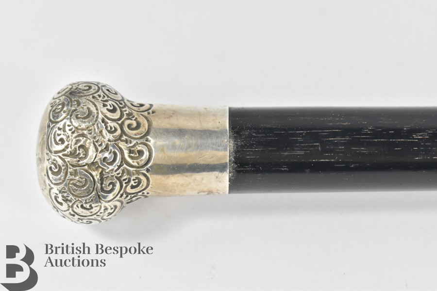 Ebonized Silver Topped Walking Cane - Image 2 of 6