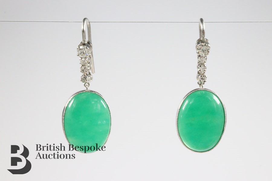 Pair of Green Jade and Diamond Earrings - Image 4 of 6