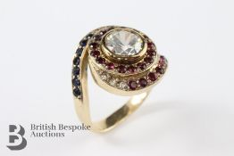 9ct Gold Sapphire, Ruby and CZ Dress Ring