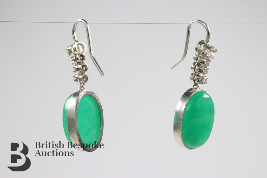 Pair of Green Jade and Diamond Earrings - Image 2 of 6