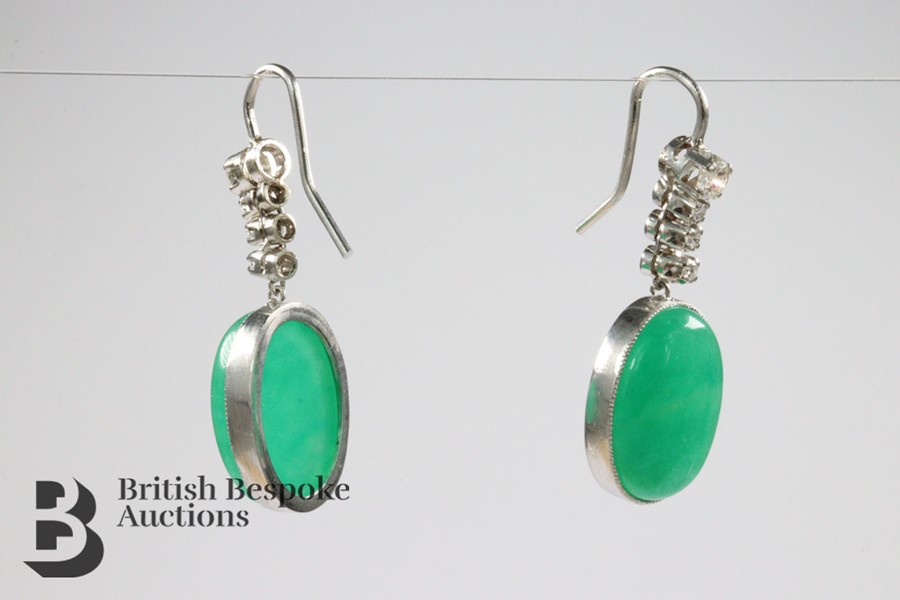 Pair of Green Jade and Diamond Earrings - Image 5 of 6