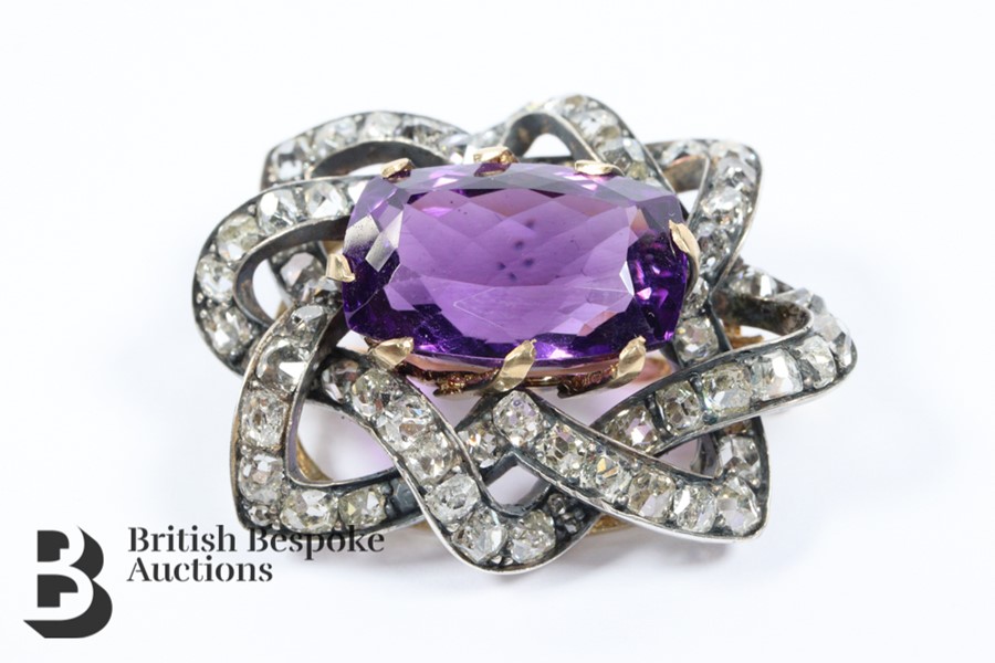 Stunning Deep Purple Amethyst and Diamond Brooch - Image 2 of 7