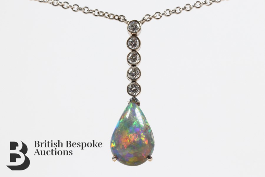 21st Century White Gold Pear Shaped Opal and Diamond Pendant and Necklace - Image 3 of 10