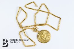 Chinese Gold Coin Pendant and Chain