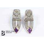 Pair of Bespoke 18ct, Platinum Diamond and Amethyst Dress Earrings
