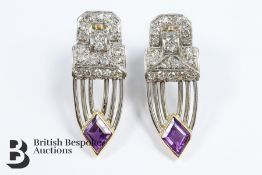 Pair of Bespoke 18ct, Platinum Diamond and Amethyst Dress Earrings