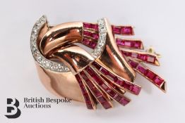 14/15ct Rose Gold Ruby and Diamond Brooch