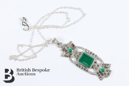 Silver Marcasite and Jadeite Necklace