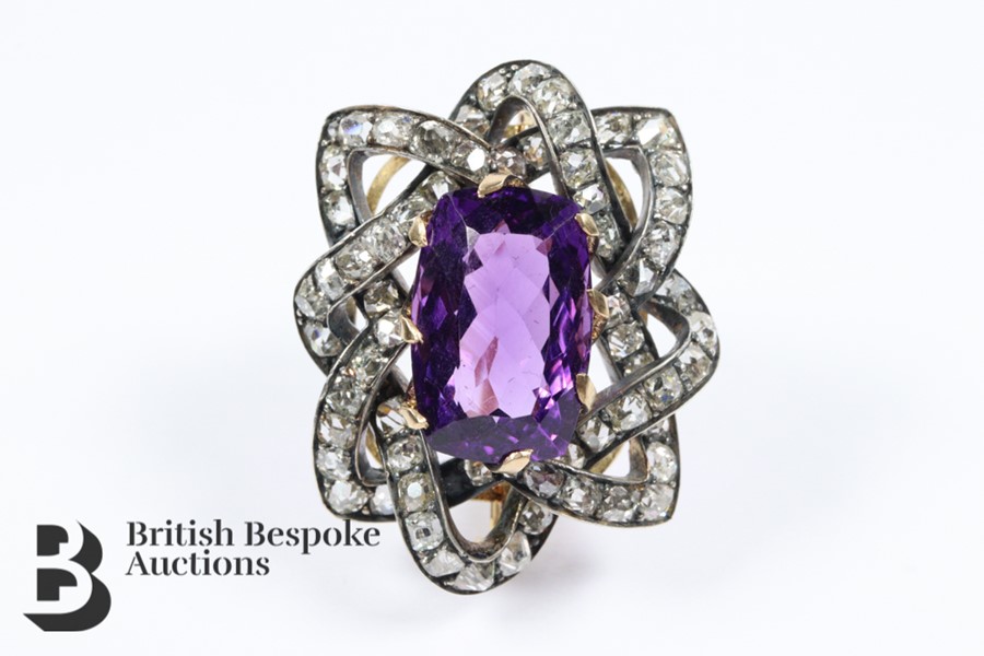 Stunning Deep Purple Amethyst and Diamond Brooch - Image 5 of 7