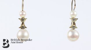 18ct Yellow Gold, Pearl and Diamond Earrings