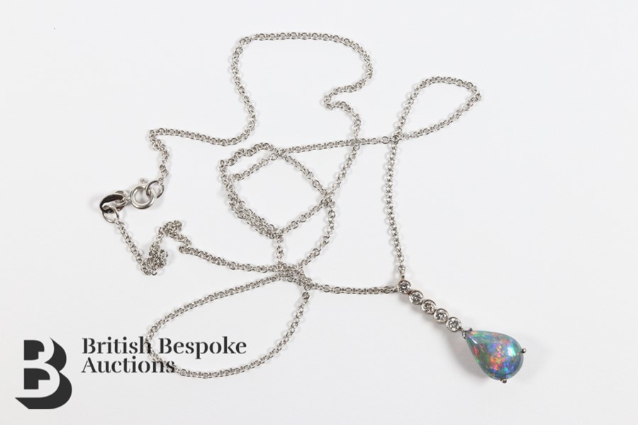 21st Century White Gold Pear Shaped Opal and Diamond Pendant and Necklace