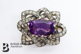 Stunning Deep Purple Amethyst and Diamond Brooch