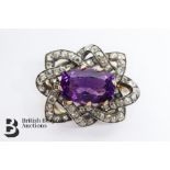 Stunning Deep Purple Amethyst and Diamond Brooch