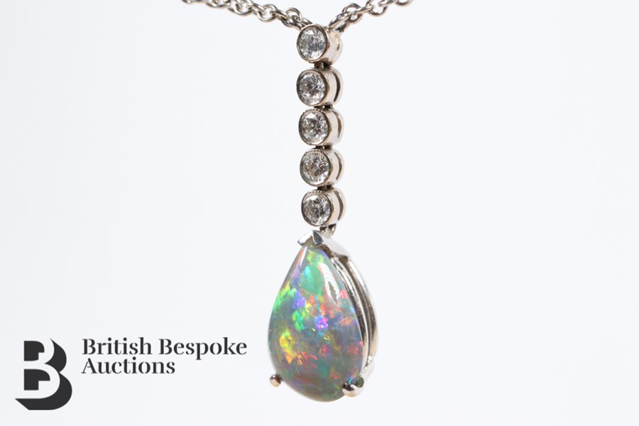 21st Century White Gold Pear Shaped Opal and Diamond Pendant and Necklace - Image 4 of 10