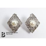 Pair of Diamond and Pearl Clip-on Earrings