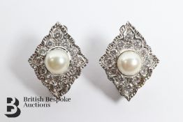 Pair of Diamond and Pearl Clip-on Earrings