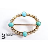 Edwardian Turquoise and Pearl Brooch