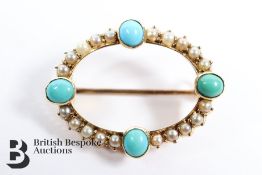 Edwardian Turquoise and Pearl Brooch