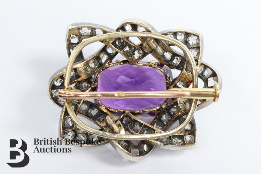 Stunning Deep Purple Amethyst and Diamond Brooch - Image 4 of 7