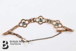 15ct Gold (Tested) Blue Zircon and Pearl Bracelet
