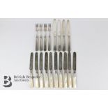 Ten Mother of Pearl Tea Knives and Set of Silver Knives and Forks