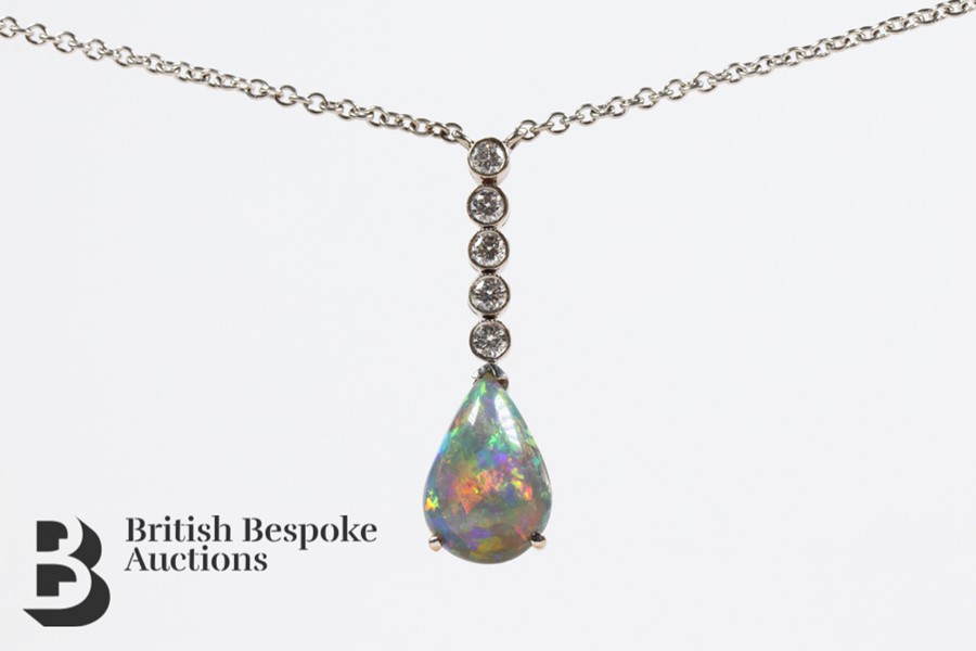 21st Century White Gold Pear Shaped Opal and Diamond Pendant and Necklace - Image 7 of 10