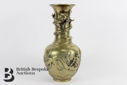 Early 20th Century Polished Bronze Chinese Export Dragon Vase