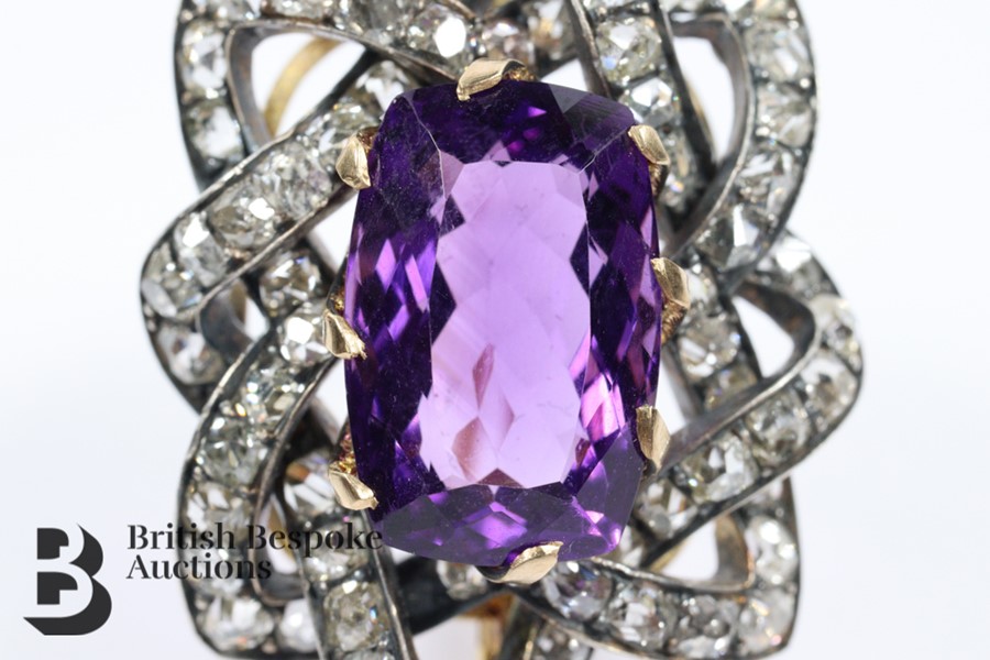 Stunning Deep Purple Amethyst and Diamond Brooch - Image 6 of 7