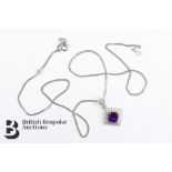 18ct White Gold Amethyst and Diamond Pendant