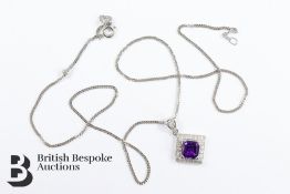 18ct White Gold Amethyst and Diamond Pendant