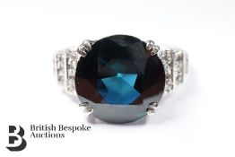 Petrol Blue Sapphire and Diamond Ring